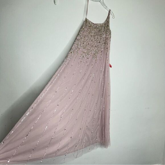 Mac Duggal 9224 Size 4 One Shoulder Embellished Trapeze A-Line Gown, Tan/Blush - Picture 12 of 13